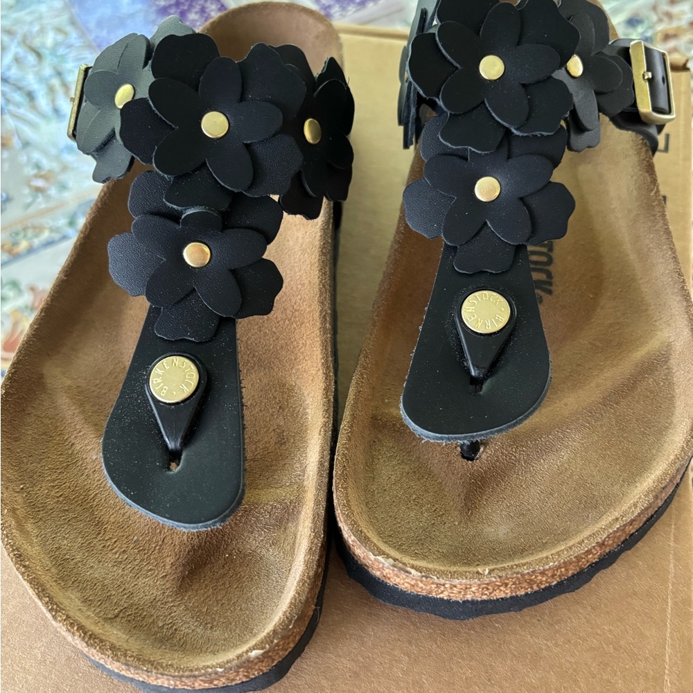 Birkenstock Black Floral Sandals
